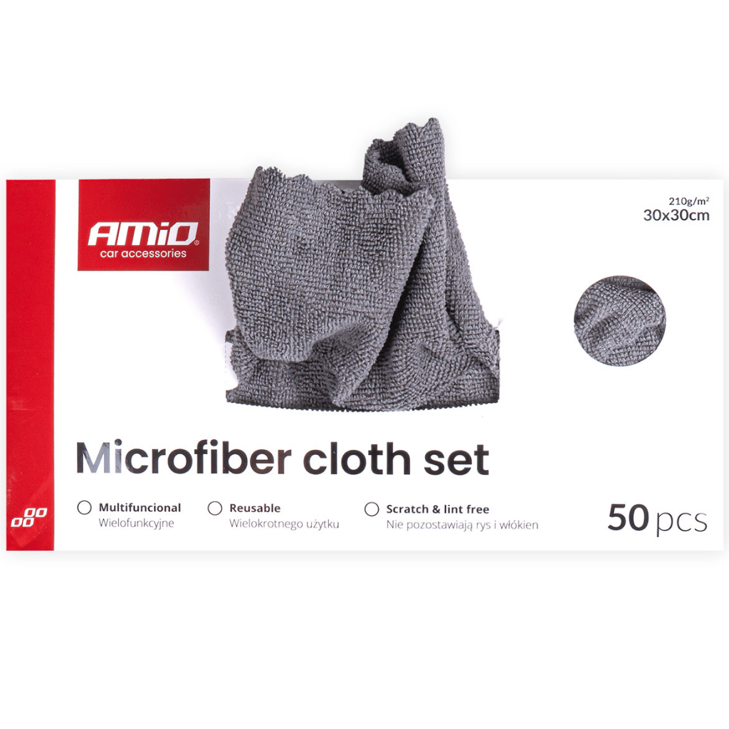 Car Detailing Microfiber Cloth Set – 50 Pack Dipenser (210GSM, 30×30cm)