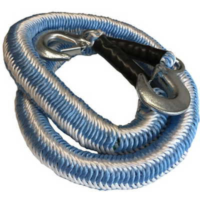 Elastic tow rope with steel hooks break down recovery