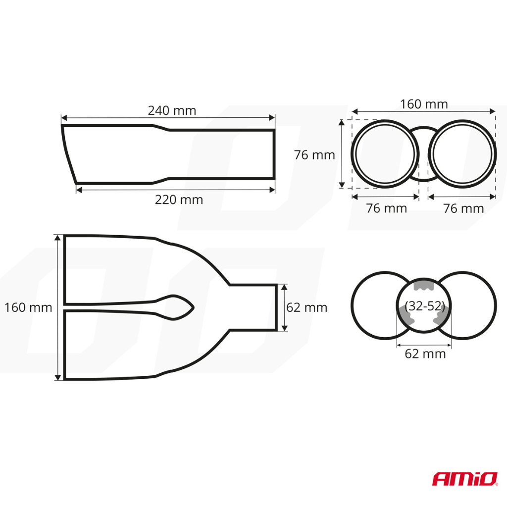 Exhaust twin tail pipe muffler round mounting diameter:32 -