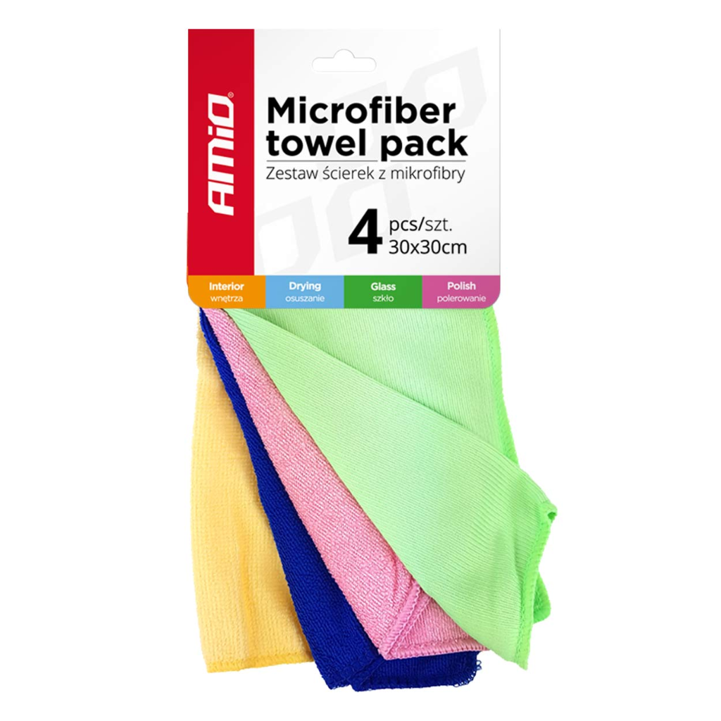 4 Colour Microfiber Cleaning Towels – 30 × 30 cm Plastics Glass Bodywork Washing