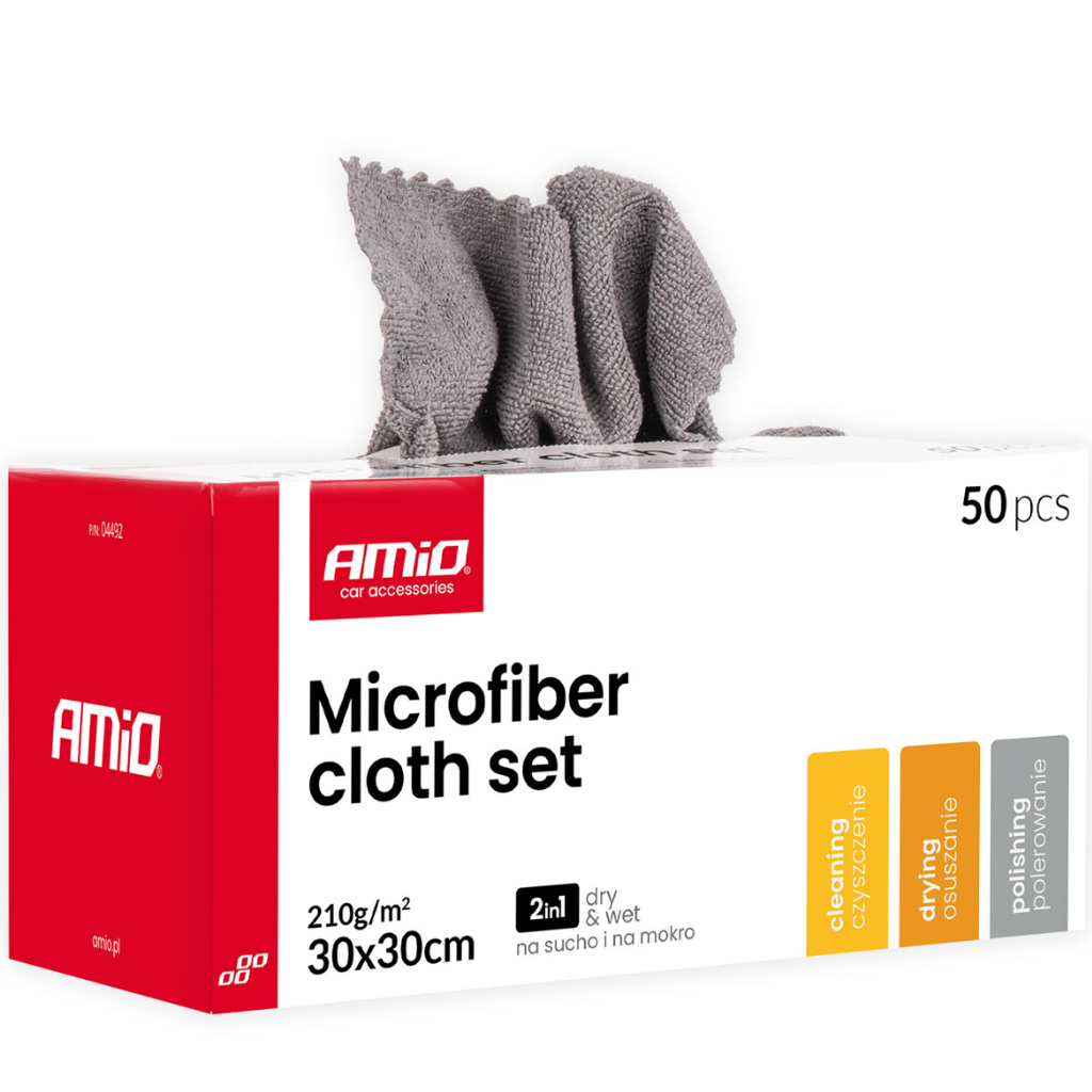 Car Detailing Microfiber Cloth Set – 50 Pack Dipenser (210GSM, 30×30cm)