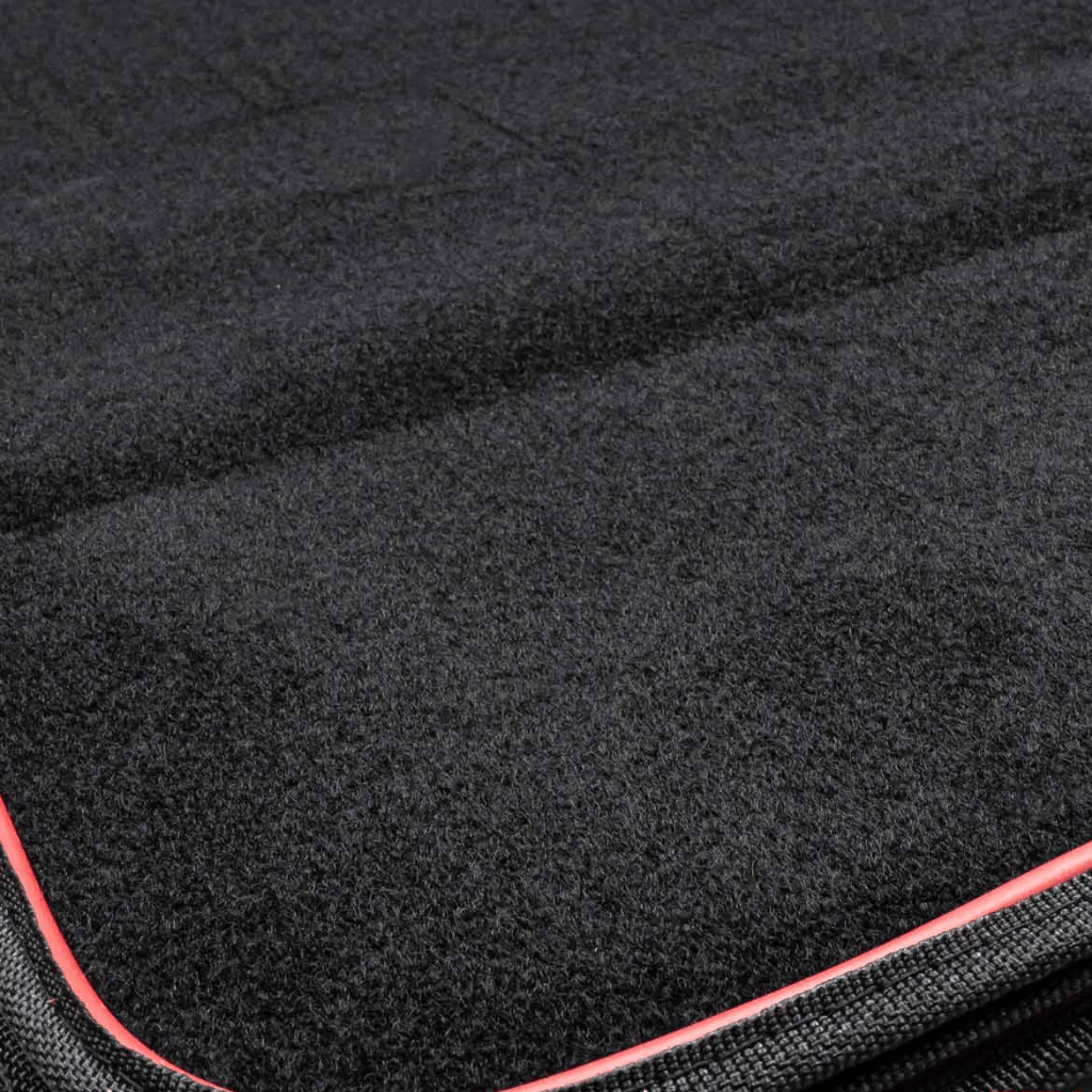 High-Quality Textile Car Mats 4pc With Red Trim Easy To Clean Black Universal Fit