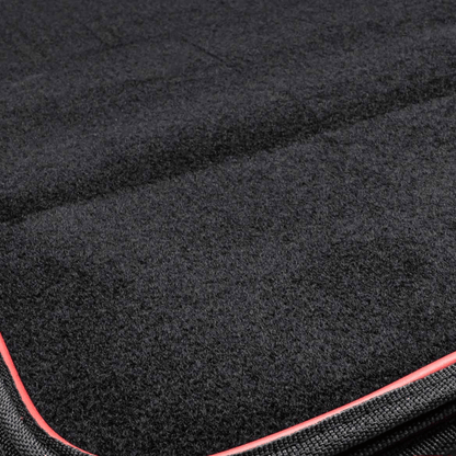 High-Quality Textile Car Mats 4pc With Red Trim Easy To Clean Black Universal Fit