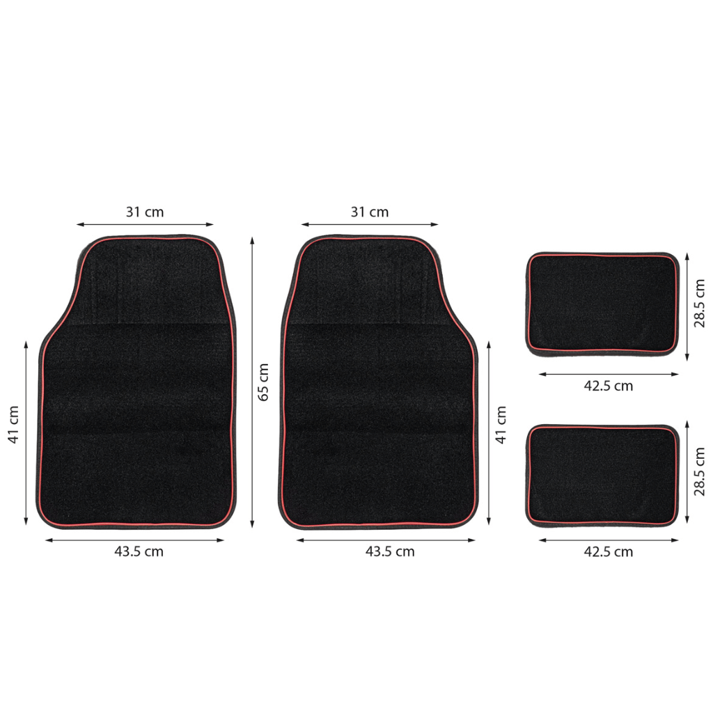High-Quality Textile Car Mats 4pc With Red Trim Easy To Clean Black Universal Fit