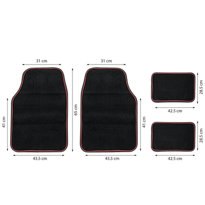 High-Quality Textile Car Mats 4pc With Red Trim Easy To Clean Black Universal Fit