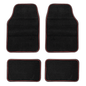 High-Quality Textile Car Mats 4pc With Red Trim Easy To Clean Black Universal Fit