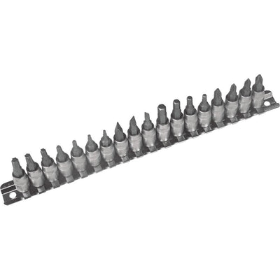 18 Piece Set Of 1/4" Bit Sockets Allen Key Philips Torx Pozi Straight On Rail-Sweeney Motor Factors