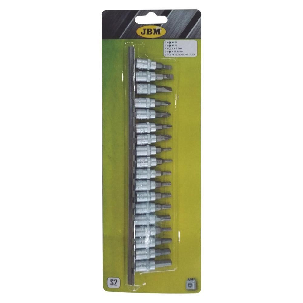 18 Piece Set Of 1/4" Bit Sockets Allen Key Philips Torx Pozi Straight On Rail-Sweeney Motor Factors