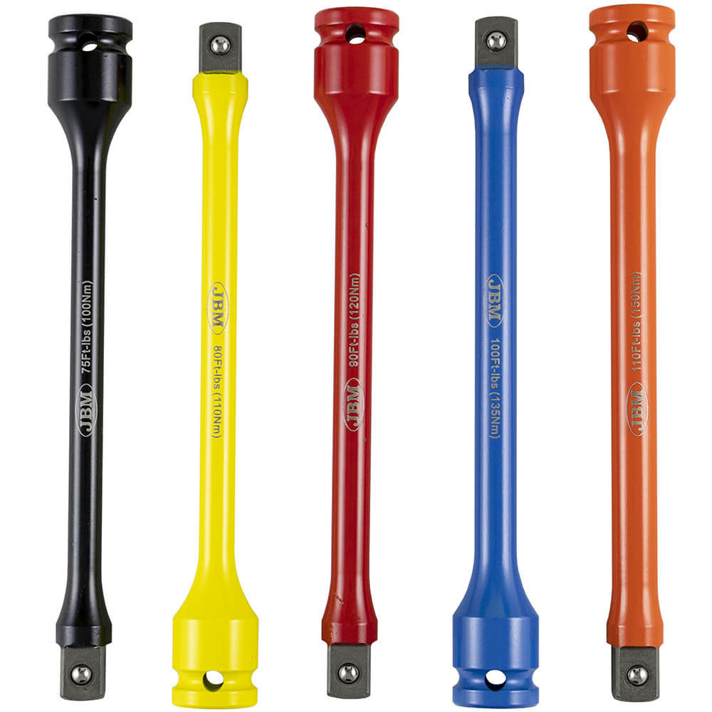5pc Torque Wrench Limiting Extension Bar Set 1/2" Drive 8" Long With Carry Case - Sweeney Motor Factors