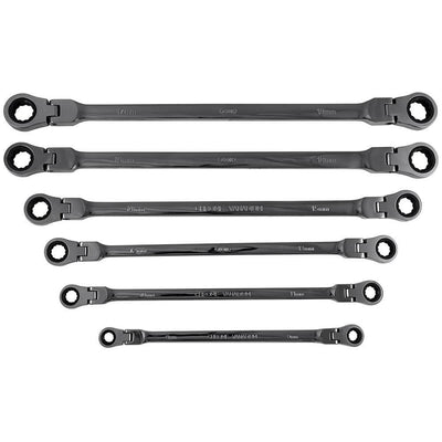 6 Piece Flexible Hinged Ratchet Wrench Spanner Set Double Ended Case 8mm To 19mm-Sweeney Motor Factors