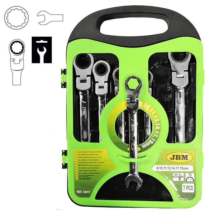 7 Piece Flexible Hinged Combination Ratchet Wrench Set 8mm To 19mm Ring And Open-Sweeney Motor Factors