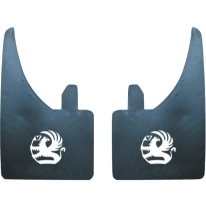 Vauxhall Mud Flaps Universal Fitment Flexible Rubber In Pairs White Logo - Sweeney Motor Factors