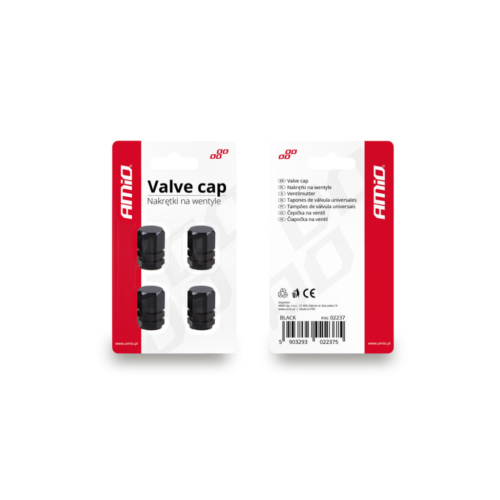 Aluminium black tyre valve cap 4 pcs