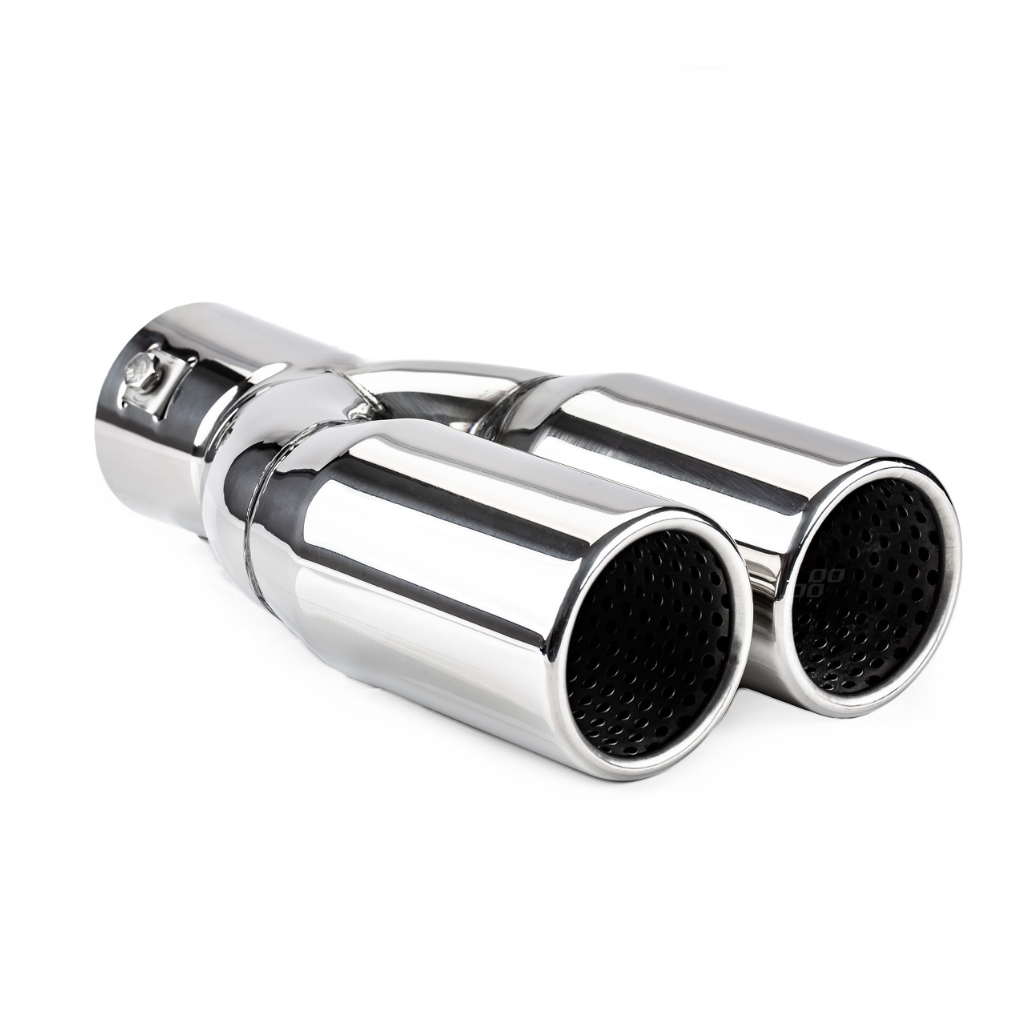 Chrome exhaust twin tail pipe 35 - 50mm mounting bracket