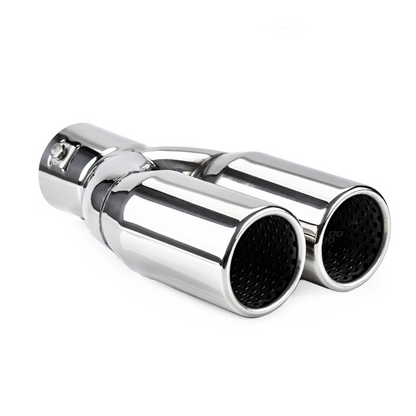Chrome exhaust twin tail pipe 35 - 50mm mounting bracket