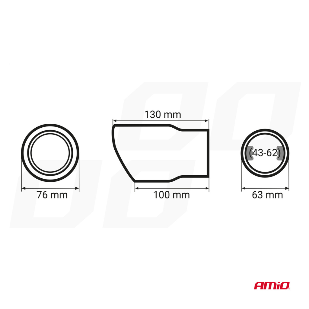 Exhaust tail pipe chrome effect 43mm - 62mm mounting bracket