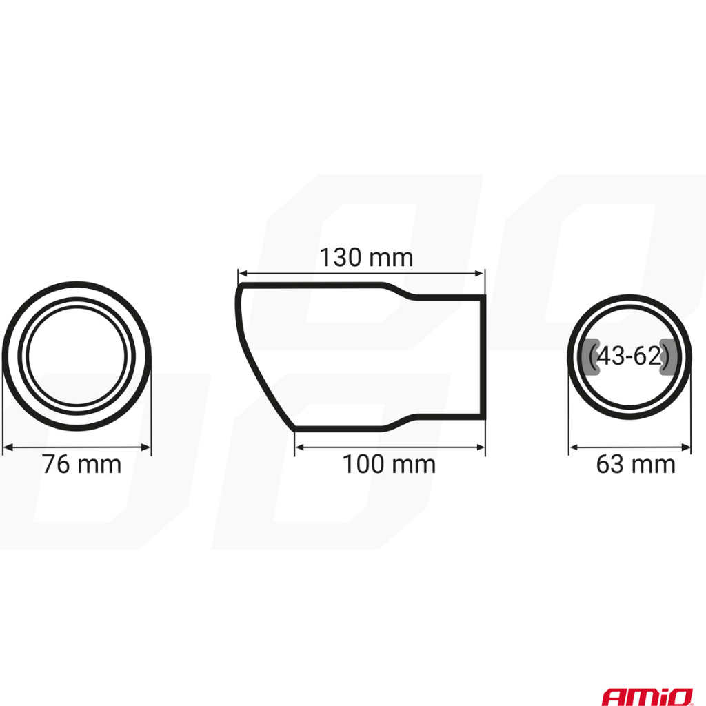 Exhaust tail pipe muffler round mounting diameter: 43 - 62