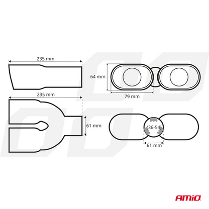 Exhaust tail pipe twin chrome 43 - 62 mm