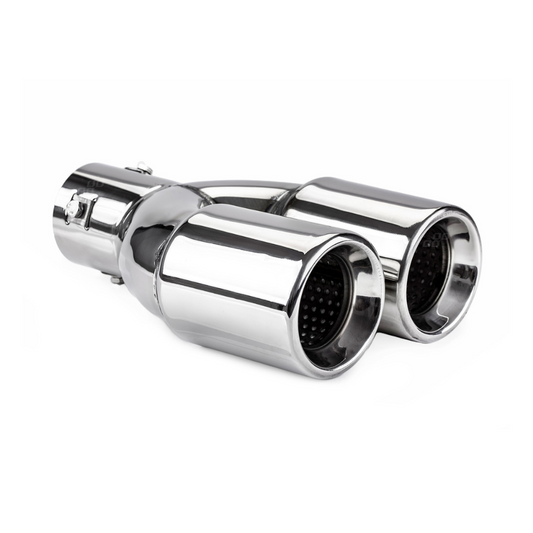 Exhaust tail pipe twin outlet chrome 36mm to 54mm mount