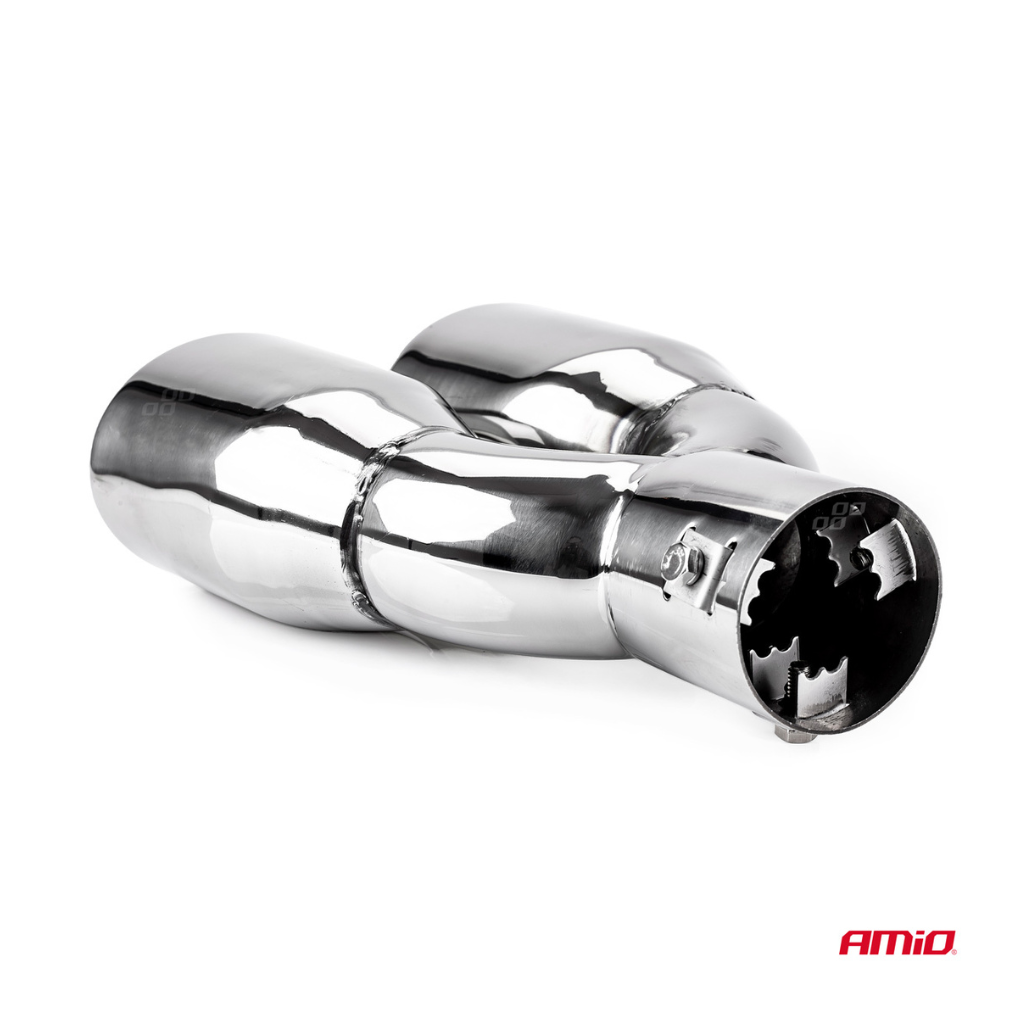 Exhaust tail pipe twin outlet chrome 38mm to 48mm mount