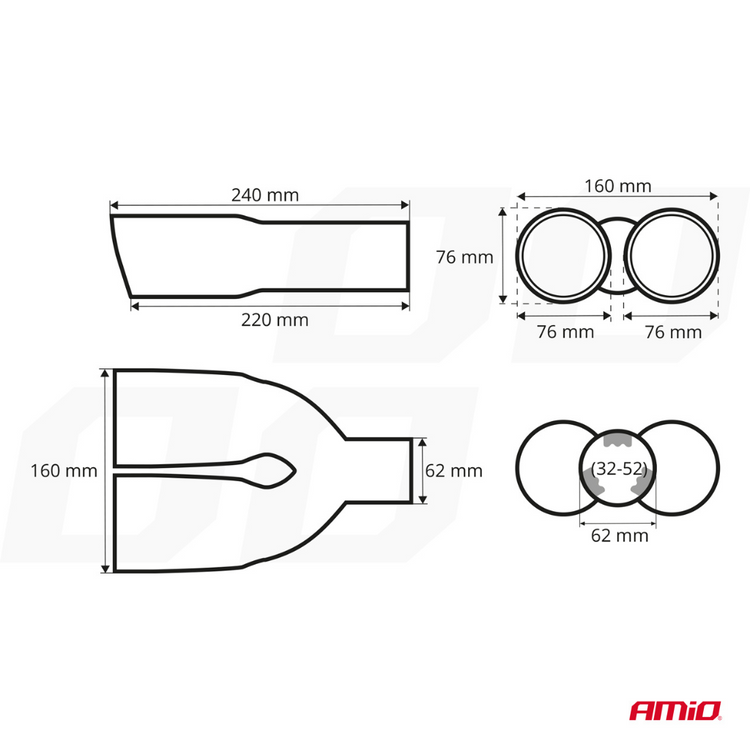 Exhaust twin tail pipe muffler round mounting diameter:32 -