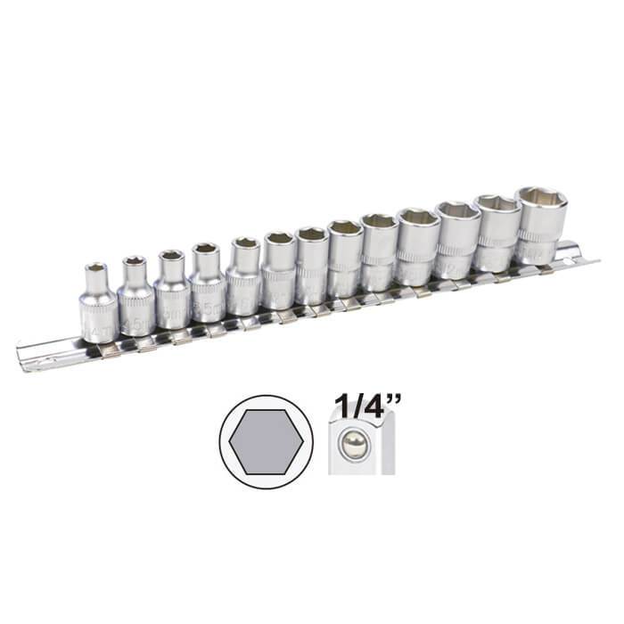 JBM-52715 Sockets On Rail 1/4" Drive 13pc 4mm To 14mm