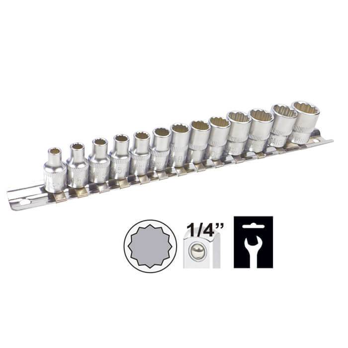 JBM-52717 Socket Set On Rail 1/4" Drive 4-14mm 12-Point