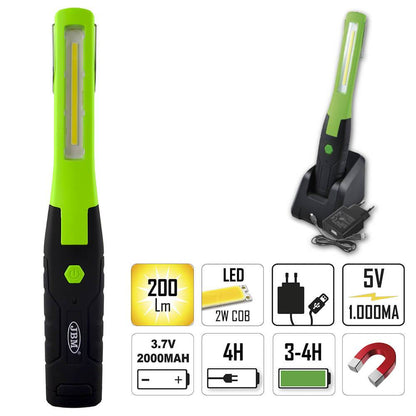 LED COB Hand Lamp 170lm Torch With Charging Base Swivel Top Magnetic Strip