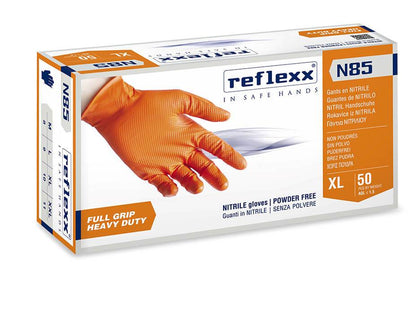 Reflexx N85 Powder-Free Orange Nitrile Gloves – Heavy-Duty, Full-Grip, and Chemical-Resistant PPE