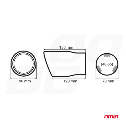 Single exhaust tail pipe chrome effect 48mm - 65mm mounting